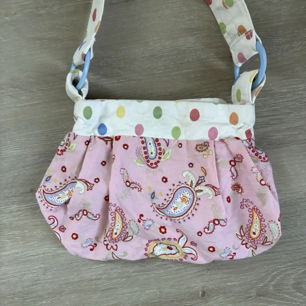 POMME Kids Girls Womens Pink Paisley Polka Dot Canvas Shoulder Bag Purse